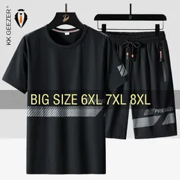 メンズトラックスーツ男性TシャツスーツショーツTshirtセット特大6xl 7xl 8xlプラス半袖ブラックTシャツ夏のファッションルーズドロップ230516