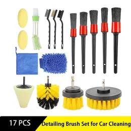 Cleaning Brushes 17 Pcs Car Detailing Kit with Boar Bristle Detail Electric Drill Brush Wax Applicator Pad Wash Towel