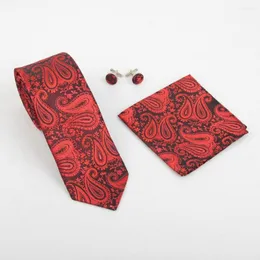 Bow Ties Hooyi 2023 Fashion Neck Tie Set för män näsduk Floralficka fyrkantig manschettknappar