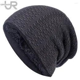 Berets Unisex Winter Hats For Men & Women Mixed Color Design Warm Ski Beanie Hat Fur Lined Cotton Knitted Drop
