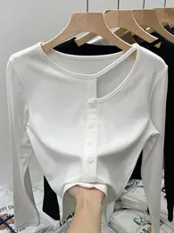 Damen T-Shirts Frauen T-Shirt Harajuku Koreanisch Y2k Sexy Weiß Langarm O Neck T-Shirt Top Kleidung Mode Vintage Trendy Schwarz 2023 Sommer