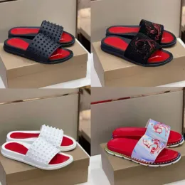 with box 2023 designer christians red-bottoms shoes 2022 Men Red Ss Slides Designer Slippers Studed Designers Rivet Suede Sandals Mens P iMw