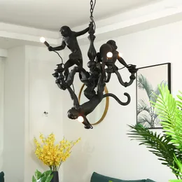 샹들리에 홈 어플라이언스 장식 럭셔리 3 원숭이 샹들리에 현대 검은 원숭이 매달려 거실을위한 램프 실내 조명기구