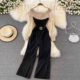Women's Two Piece Pants Designer Vintage Notched Collar Draped Rompers For Women Casual Sleeveless High Waist Wide Leg Playsuits Female Beige/Green Jumpsuit 2023
