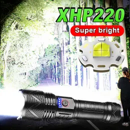 Flashlights Torches XHP220 Tactical Flashlight With Usb Charging Military Powerful Torch 18650 Rechargeable Led Flashlight Camping Hunting Lanterns P230517