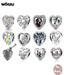WOSTU 100 Authentic 925 Sterling Silver Heart Shape Charm Mom Beads Fit Original Bracelet Pendant DIY Jewelry Charms Gift8166381