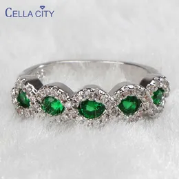 Band Rings Cellity Fashion Wave shaped Silver 925 Jewelry Emerald Ruby Ring for Women Round Gemstones Female Jewelry for Party Size5-11 J230517