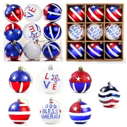 Independence Day pendurado Bola 4 de julho Ornamentos para o enfeite de bola branca e azul da árvore para a decoração de árvore de festas do Memorial Day