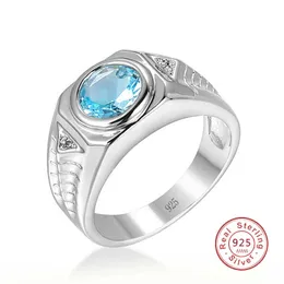 Band Rings Men Aquamarine Gemstones Blue Zircon Rings for Men Vintage Luxury S925 Sterling Silver Wedding Jewelry Bijoux Bague for Gifts J230517