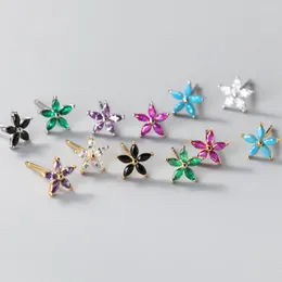 Studörhängen lavifam 1 par 925 Sterling Silver Small Colorful Zircons Five-Petal Flower For Women Lady Charm Ear Jewelry