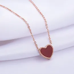 Luxury Double Side White Black Red Heart Pendant Necklace Fashion Rose Gold Stainless Steel Necklaces