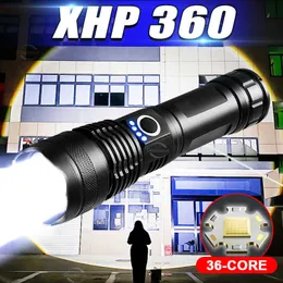 懐中電灯トーチXHP360 LED懐中電灯18650充電式トーチ5000MAH XHP50タクティカル懐中電灯Water Proof Rantern Work Light P230517