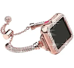 Correas y estuches de metal ostentosos para Apple Watch 38 mm 40 mm 41 mm 42 mm 44 mm 45 mm Bandas de diamantes para mujer con parachoques de diamantes de imitación Compatible con w8539638