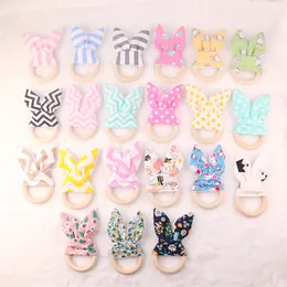 Party Favor Baby Tooth grinding toys Wooden Bunny Ear Teether Colored cotton rabbit ears Teething Ring Soothers Teethers Toy T9I002310