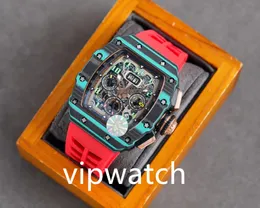 High-end Classic Men's Watch Carbon Fiber Case Stor kalender Multifunktion Automatisk mekanisk rörelse Mun Rummi Rem storlek 50x40mm
