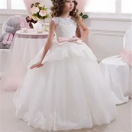 2020 White ivory bloemenmeisjes jurk Children First Communion Dresses for Girls Ball Gown Belt Pink Elegant Flower Girl Dress2270