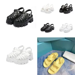 Women Foam Rubber Sandals Prad Monolith Platform Sandal Soft Lining Leather Concave Convex Sole Triangle Womens Vintage Beach Shoes Platforms