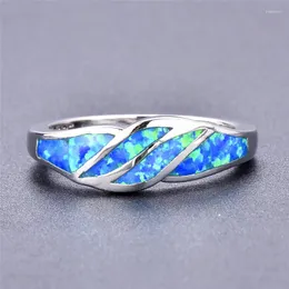 Wedding Rings Female Cute Blue Fire Opal Stone Ring Bridal Engagement Promise Classic Silver Color Finger For Women Jewelry