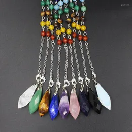 Colares pendentes Reiki Cura de cristal pirâmide pêndulo 7 Chakra Chak Aventurines Green Opal Quartz Pink para Dowsing Pendulo