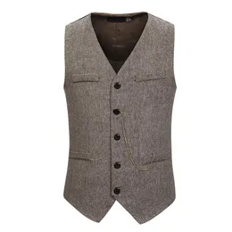 Men's Vests Wool Herringbone Tweed Suit Vest Men 2023 Brand Single Breasted Waistcoat Business Casual Wedding Mens Chaleco Hombre