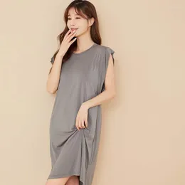 Moda de sono feminina de alta qualidade Moda de vestido noturno O-pescoço modal sleepshirt Sexy Sexy Ladies Manga Curta Nightgown Vestido de Lingerie Loose