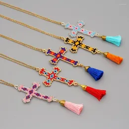 Collane con ciondolo YASTYT Collana con croce per gioielli da donna Gioielli cristiani Bohemian Colorful Collier Fashion Nappa di Pasqua