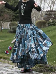 Юбки хлопковые льняные женщины средневековая юбка принт Dubai Turkey Retro Этнический кружев