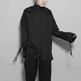 Men's Casual Shirts Dark Personality Ribbon Splicing Niche Design Long-sleeved Shirt Men&#039;s Autumn Jacket