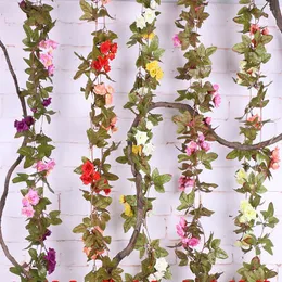 Flores decorativas 33 Cabeças de flores 1pcs seda artificial rosa videira decoração pendurada em folhas de folhas de folhas de folhas românticas
