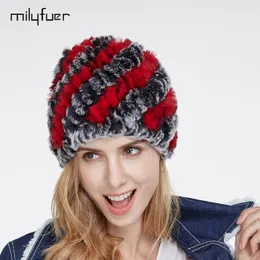 Berretti Beanie/Skull Caps Milyfuer Real Rex Cappelli di pelliccia Capelli femminili Moda Autunno Inverno Tenere al caldo Berretto da ciclista per orecchio Cappello lavorato a maglia per donna Cap1