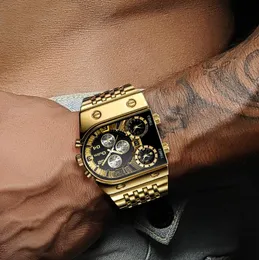Nya män Militärvattentäta klockor Luxury Brand 3 Time Zone Rostfritt stål Big Dial Male Wrist Watch Relogio Masculino