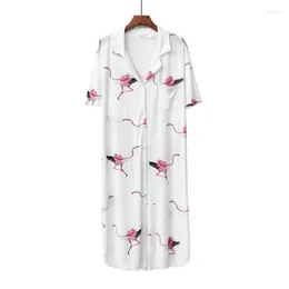 Kvinnors sömnkläder Summer Nightdress Thin Flamingo Print Mid Length Modal Pijama Feminino Tracksuit Enkel och bekväm dam