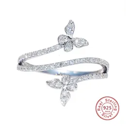 Eheringe Mode Doppel Schmetterling für Frauen Silber Klar Zirkon Labor Diamant Verlobungsgeschenk Schmuck Großhandel 230517