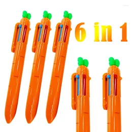 Cartoon Carrots 6 In 1 Multicolour Ballpoint Pen School Kid Writing Kawaii Supplies Office Retractable Korean Stationery