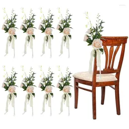 Dekorative Blumen, 8 Stück, Bank für Hochzeitsdekoration, Gangstuhl, künstliche romantische helle Champagner-Rosen mit Bändern, Heimdekoration