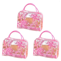 Cosmetic Bags 3pcs Waterproof Clear Flower Handbag Makeup Gym Toiletry Bag For Traveling Case With Handle Outdoor Bathing Women Girls