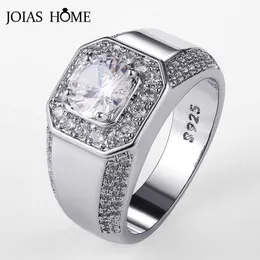 Pierścienie zespołu joiashome luksusowy pierścionek męski srebrny 925 Biżuteria Rozmiar 8-12 okrągły cyrkon Aaaaa Świeć srebrny srebrny hurtowy platinum J230517
