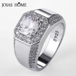 バンドリングJoiashome Luxury Men's Ring Silver 925ジュエリーサイズ8-12ラウンドAAAAA ZIRCON SHINING WEDDING SILVER PLATED 18K PLATINUM WHOLESALE J230517