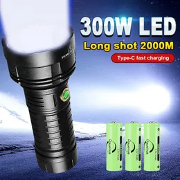 Flashlights Torches USB 충전 300W 고전력 LED 손전등 장거리 2000m 충전식 XHP360 Torch P230517