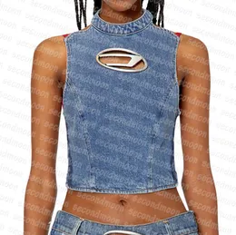 Kobiety Sexy Denim Tanks Hollow Letter Jean Vest Summer Backless Jeans Topy Designer Vintage Vest