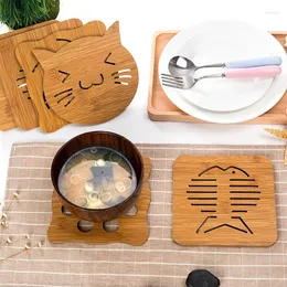 Table Mats Cartoon Placemat Insulation Pad Mat Bamboo Non-slip Pot Place Hollow Bowl Tea Cup Home Accessories Wooden