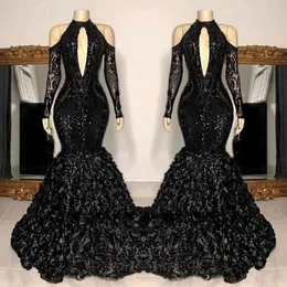 Black Elegant Mermaid Evening Dresses for Women Plus Size Jewel Neck Lace Applique Long Sleeves Formal Occasions Prom Party Celebrity Birthday Pageant Gowns