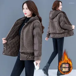 Jackets de lã de cordeiro soltas femininos femininos outono casaco de inverno 2023 casaco feminino grossa moda com capuz