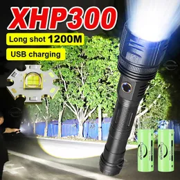 Flashlights Torches USB 충전 경찰 손전등 충전식 XHP70 LED LANTERN P230517과 함께 강력한 XHP300 강력한 토치 군대 전술 손전등