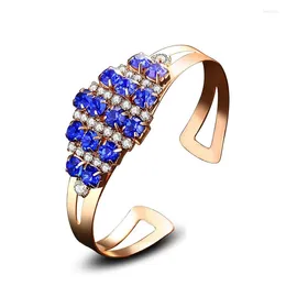 Bangle Luxury damska niebieska kryształowa bransoletka biżuteria Rose złoto punkowy okrągły cyrkon łańcuch weselny