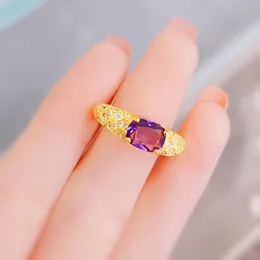 Fedi nuziali Classic Gold Color Female Minimalista Ring Inlay Shine Purple Cubic Zirconia Vintage Women Engagement Anniversary JewelryWeddin