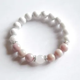 Tennis Bracelets 8mm White Howlite Rhodonite And Rose Q-uartz Bracelet Healing Jewelry Mala Yoga Gift For Women Girl
