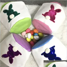 기타 축제 파티 용품 토끼 부활절 바구니 4 색 캔버스 스팽글 토끼 버킷 키즈 캔디 에그 보관 가방 r dhbij