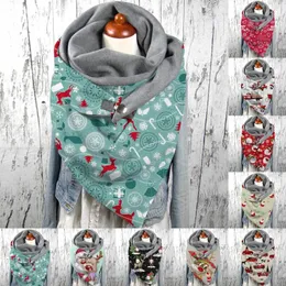 Halsdukar mode kvinnor utskrift knapp mjuk wrap casual varm sjal kreativ jultryck halsduk