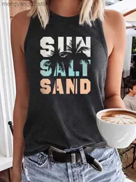 Kvinnors tankar Camis mode Kvinnor Grafiska tankar Sun Salt Sand Beach Coconut Tree Shirts ärmlös Summer tee t-shirts semesterträning Casual T230518